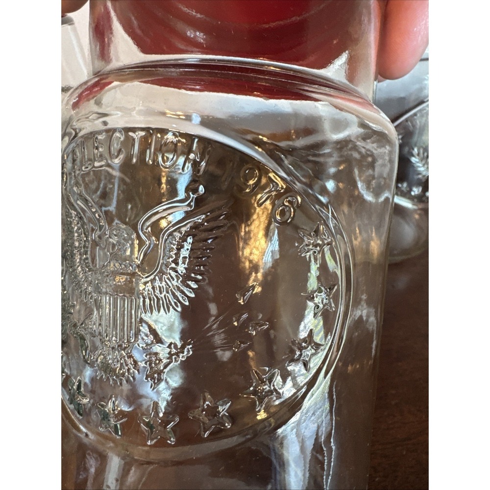 3 - 7.75" 1776 - 1976 Elections USA Bicentennial Glass Jar Canister Red Lid Flag - Picture 4 of 8
